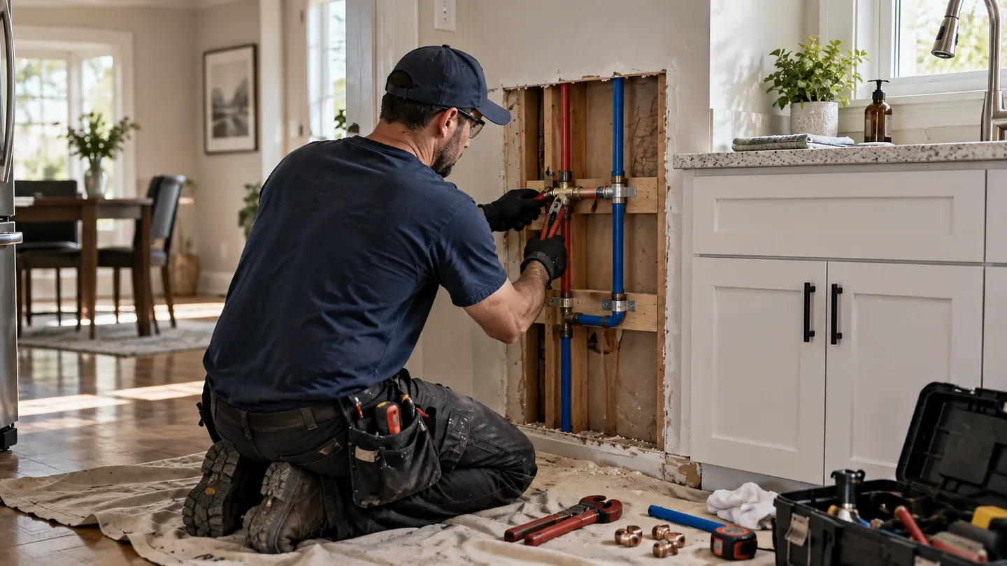 Partial repiping of bathroom supply branches in a residential wall
